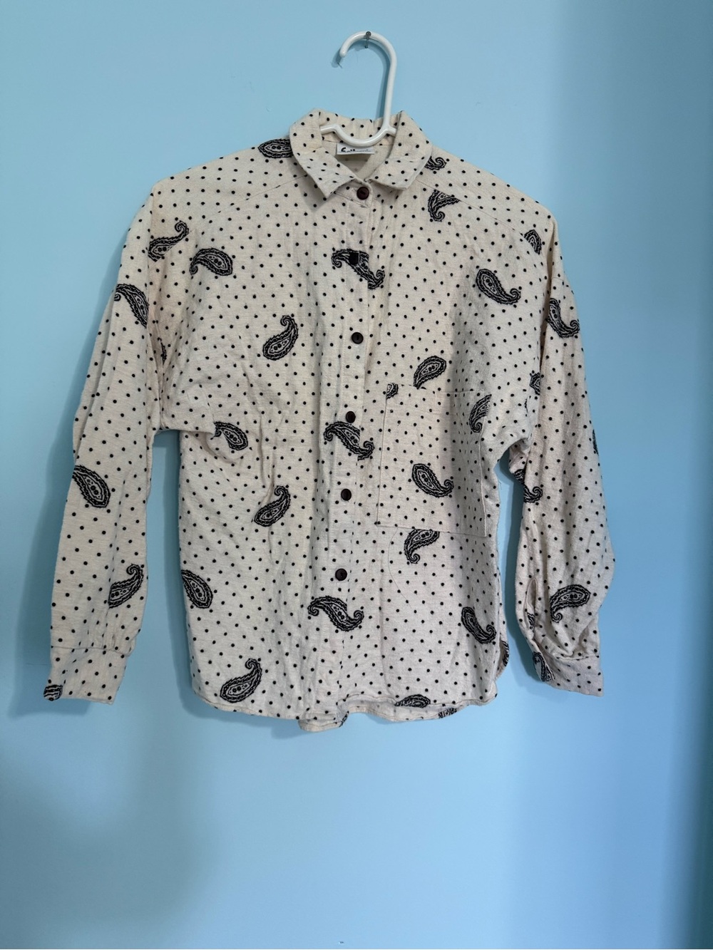 Vintage Fritzi Cream Polka Dot and Paisley button up top size S